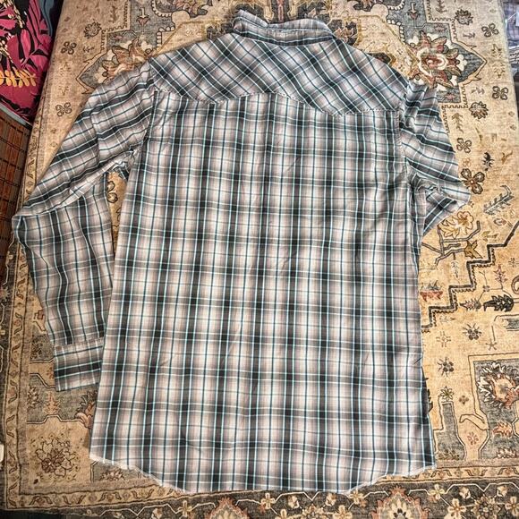 Vintage Wrangler Pearl Snap Button Up Men's Western Outdoor Farmer Shirt 2XL - Picture 12 of 12